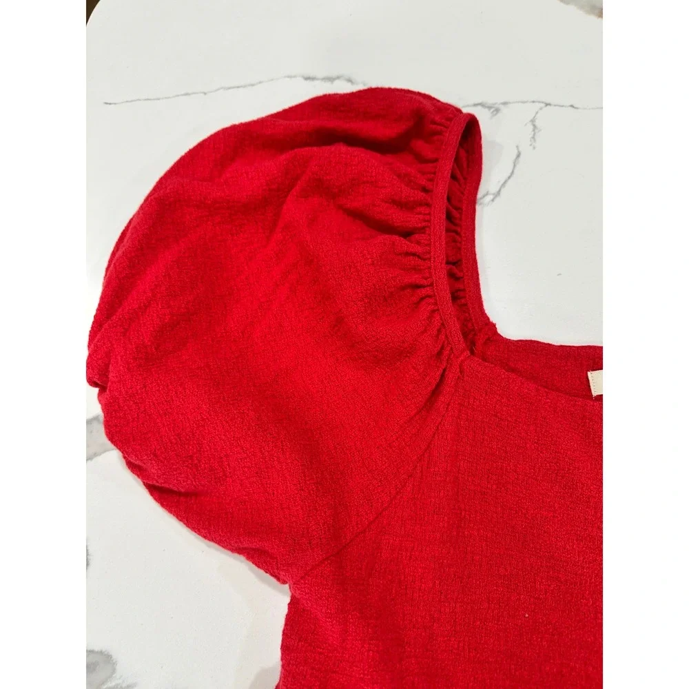 Madewell Red Puff Sleeve Peplum Top